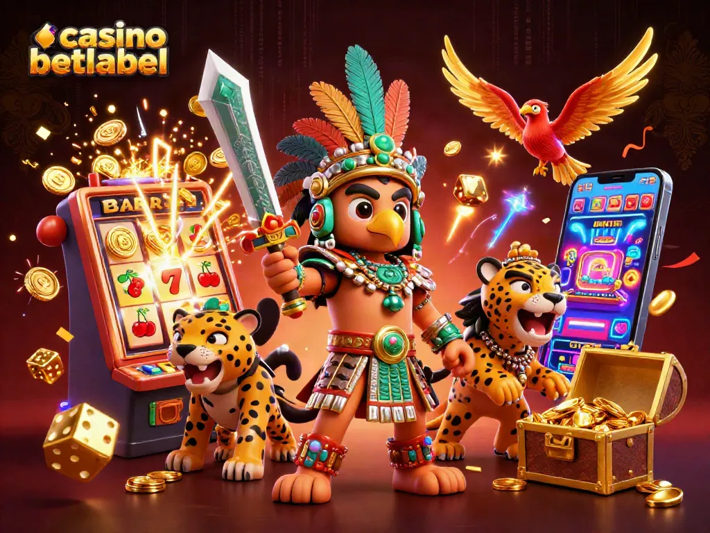 Join the excitement of casino betlabel as the Aztec warrior battles for riches amidst dazzling slot machines.